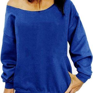 Womens Off Shoulder Sweatshirt Slouchy Long Sleeve Shirts Pullover Tops Small